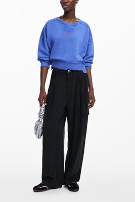 Gewassen effect sweatshirt - BLUE - M