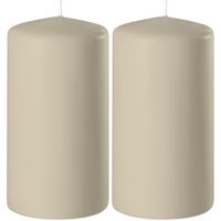 2x Beige cilinderkaarsen/stompkaarsen 6 x 15 cm 58 branduren