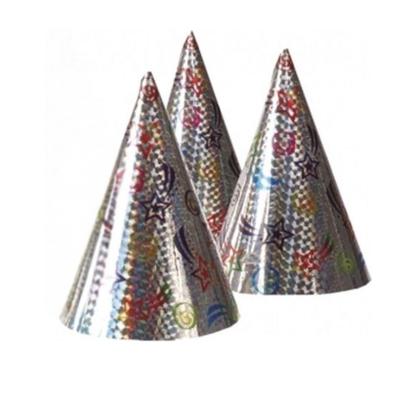 Feesthoedjes punthoedjes - van karton - set 3x stuks - met elastiekje - holografisch