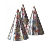Feesthoedjes punthoedjes - van karton - set 3x stuks - met elastiekje - holografisch - thumbnail