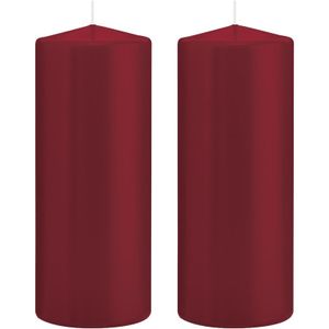 2x Bordeauxrode cilinderkaars/stompkaarsen 8x20cm 119 branduren   -