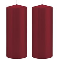 2x Bordeauxrode cilinderkaars/stompkaarsen 8x20cm 119 branduren   - - thumbnail