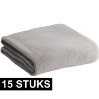 15x Fleece dekens/plaids lichtgrijs 120 x 150 cm