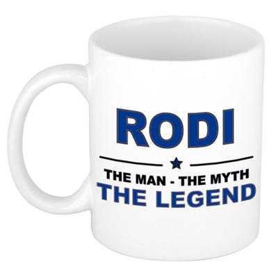 Rodi cadeau mok - man myth legend - naam koffiemok / beker - wit en blauw - 300 ml