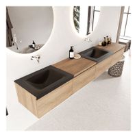Mondiaz Bukla 240cm badmeubel met module 60 rechts kleur washed oak 4 lades met dubbele wastafel zonder kraangat kleur urban