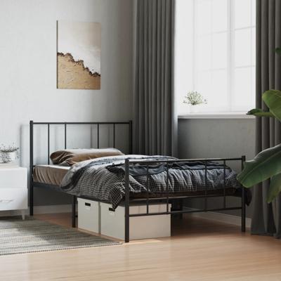 Bedframe met hoofd- en voeteneinde metaal zwart 90x200 cm