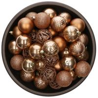 Bellatio Decorations kerstballen - 37x st - camel bruin - 6 cm - kunststof - onbreekbaar