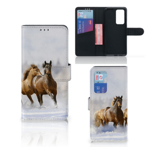 Huawei P40 Pro Telefoonhoesje met Pasjes Paarden