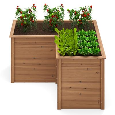 Vierkante Moestuinbak van Dennenhout met Open L-Vormige Basis Verhoogde Plantenbak voor Groenten en Fruit voor Tuin 120x120x63cm