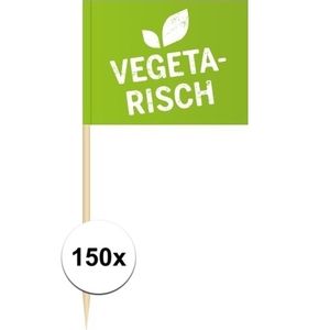 150x Cocktailprikkers Vegetarisch 8 cm vlaggetjes