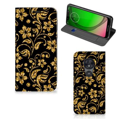 Motorola Moto G7 Play Smart Cover Gouden Bloemen