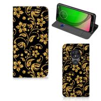 Motorola Moto G7 Play Smart Cover Gouden Bloemen