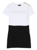 Balmain Kids robe à logo strassé - Blanc