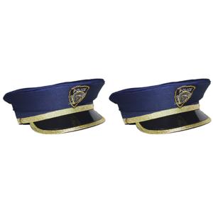 Kinder politiepet - 2x stuks - blauw met goud - Agenten - Carnaval verkleed hoeden