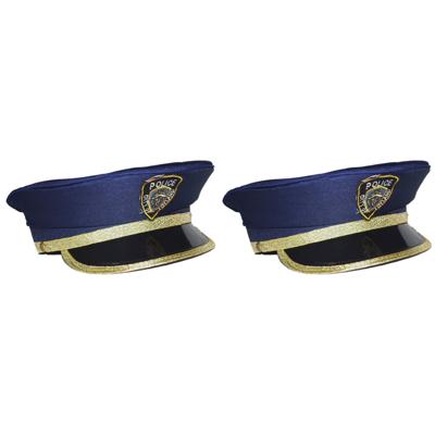 Kinder politiepet - 2x stuks - blauw met goud - Agenten - Carnaval verkleed hoeden