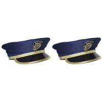 Kinder politiepet - 2x stuks - blauw met goud - Agenten - Carnaval verkleed hoeden Kinder politiepet - 2x stuks - blauw met goud - Agenten - Carnaval verkleed hoeden