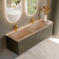 Badmeubel Mondiaz Kurve-Dlux | 155 cm | Meubelkleur Shadow | Wastafelkleur Saba | Solid surface | Dubbel / Links spoelbak | 2 kraangaten