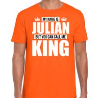 Naam cadeau t-shirt my name is Julian - but you can call me King oranje voor heren