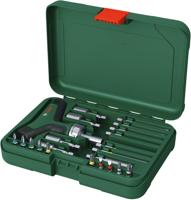 Bosch Groen T-handle ratchet screwdriver set 22-piece (T-greep ratel/bitschroevendraaier, 22x bit (6x lange bits (75 mm): PH2, PZ2, SL5, TX15/20/25,