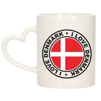 Cadeau koffiemok Denemarken - vlag - I love - 300 ml - keramiek - landen thema - support