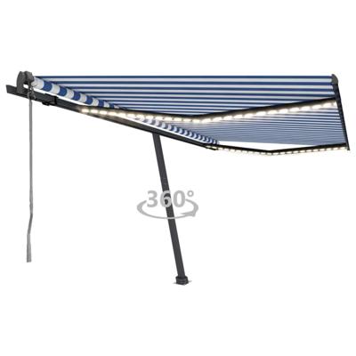 Luifel automatisch met LED en windsensor 450x350 cm blauw wit