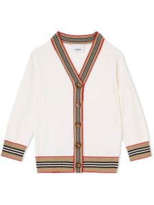 Burberry Kids cardigan en laine à bords rayés Icon - Tons neutres