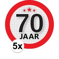 5x 70 Jaar leeftijd stickers rond 9 cm verjaardag versiering   -