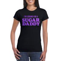 Verkleed T-shirt voor dames - sugar daddy - zwart - glitter paars - carnaval/themafeest - thumbnail