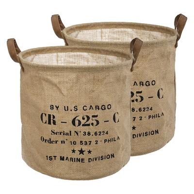 Opbergmand Vintage - 2x - rond - jute - naturel - D30 cm - opvouwbaar - decoratie mand