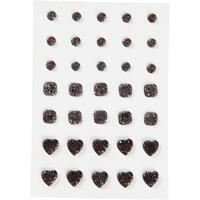 Strasstenen, rond, vierkant, hart, afm 6+8+10 mm, zwart, 35 stuk/ 1 doos