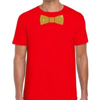 Rood fun t-shirt met vlinderdas in glitter goud heren