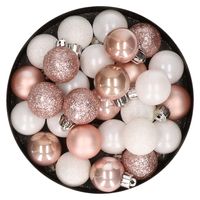 28x stuks kunststof kerstballen lichtroze en wit mix 3 cm