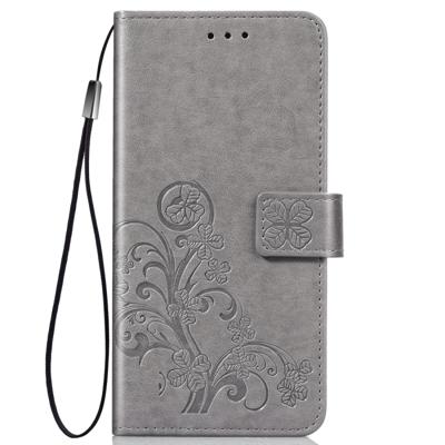 Vier blad clasp reliëf Buckle mobiele telefoon bescherming lederen draagtas met Lanyard & Card slot & portemonnee & beugel functie voor vivo Y3 (grij