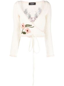 DSQUARED2 cardigan crop à fleurs brodées - Tons neutres