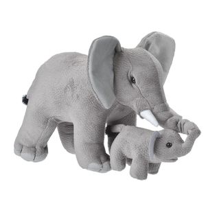 Olifanten speelgoed artikelen olifant met kalfjet knuffelbeest grijs 38 cm