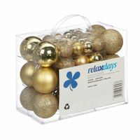 Relaxdays kerstballen - 50x st - goud - 3, 4 en 6 cm - kunststof - mat/glans/glitter