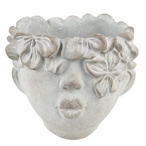 Clayre & Eef Bloempot Hoofd 12x10 cm Grijs Steen Grijs