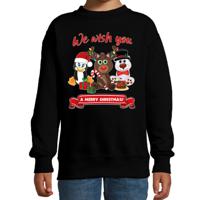 Kersttrui/sweater voor jongens/meisjes - we wish you - zwart - Kerst diertjes - thumbnail