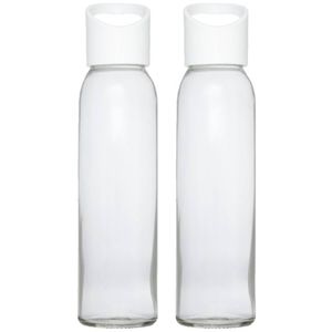 2x stuks glazen waterfles/drinkfles transparant met schroefdop met wit handvat 500 ml - Drinkflessen