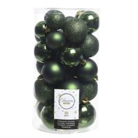 30x Kerstballen - kunststof - donkergroen - 4/5/6 cm - mat/glans/glitter