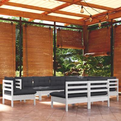9-delige Loungeset met kussens massief grenenhout wit