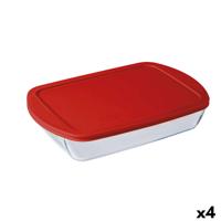 Rechthoekige lunchbox met deksel Ô Cuisine Cook&store Ocu Transparant Glas Siliconen 4,5 L (4 Stuks)