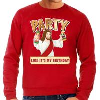 Foute Kersttrui - sweater - Party Jezus - rood - voor heren - kerstkleding