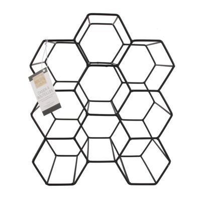 Home Deco Factory Wijnrek - zwart - 9 flessen - flessenrek - honinggraatvorm