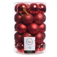 Decoris kerstballen - 34x st - rood - 8 cm - kunststof - kerstversiering