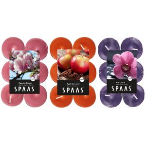 Candles by Spaas geurkaarsen - 36x stuks in 3 geuren - Maxi theelichtjes van 4.5 branduren