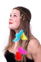 Hoofdbandje hippie/ibiza met kralen en veertjes multicolour - thumbnail