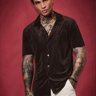 Bon&Bon ModaGents Men's Short Sleeve Red Knitted Button Front Shirt Brown / XXL