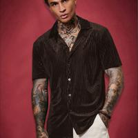 Bon&Bon ModaGents Men's Short Sleeve Red Knitted Button Front Shirt Brown / XXL