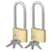 Hangslot - 2x - 40 mm - lange beugel - 3 sleutels - messing - sloten